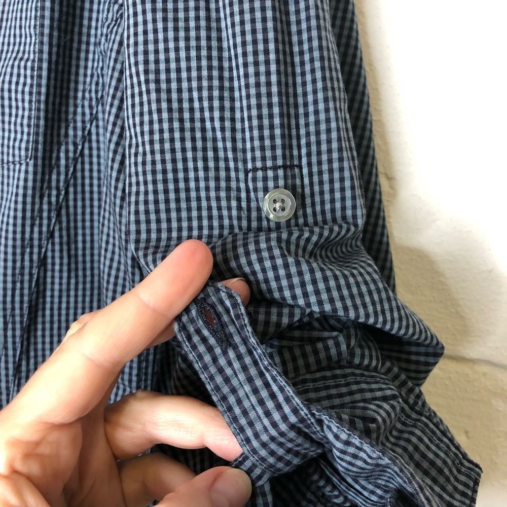 John Varvatos Men’s Shirt Black And Gray Plaid Button Down Roll Up Tab Sleeve - Picture 3 of 7